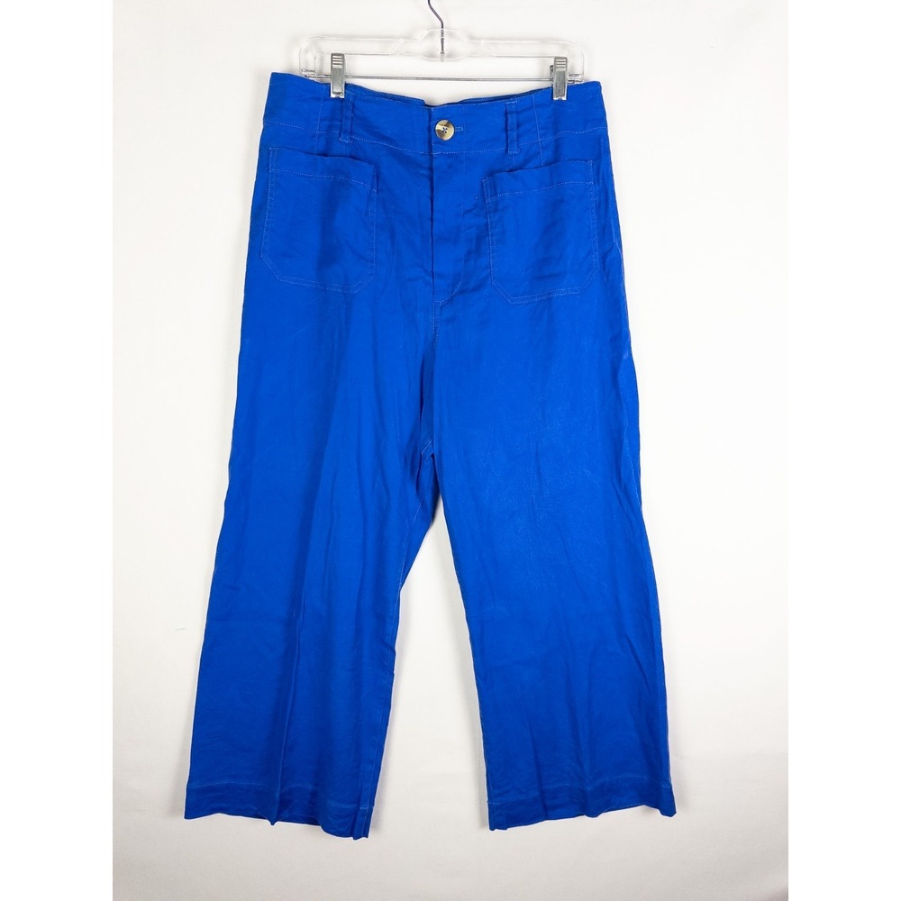 Maeve Anthropologie Colette Wide Leg Crop Pants 33 Blue Linen Blend Women